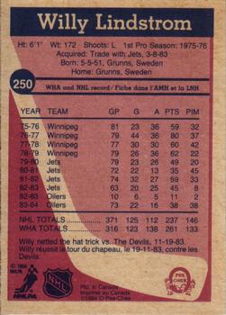 1984-85 O-Pee-Chee #250 Willy Lindstrom Back