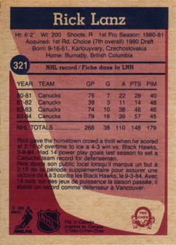 1984-85 O-Pee-Chee #321 Rick Lanz Back