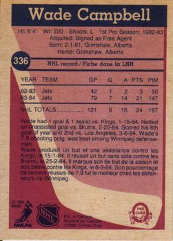 1984-85 O-Pee-Chee #336 Wade Campbell Back