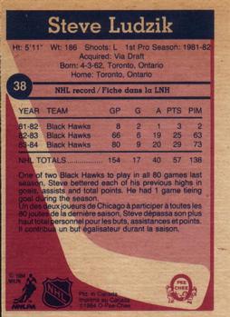 1984-85 O-Pee-Chee #38 Steve Ludzik Back