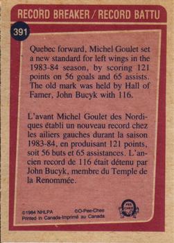 1984-85 O-Pee-Chee #391 Michel Goulet Back