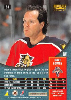 1996-97 Pinnacle - Artist's Proofs #81 Dave Lowry Back