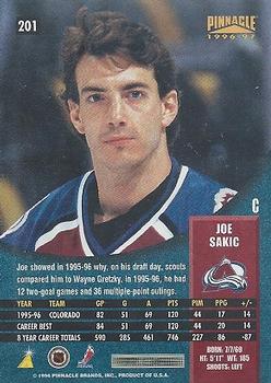 1996-97 Pinnacle - Foil #201 Joe Sakic Back