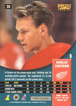 1996-97 Pinnacle - Premium Stock #28 Nicklas Lidstrom Back