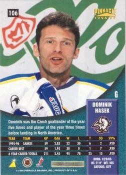 1996-97 Pinnacle - Premium Stock #106 Dominik Hasek Back