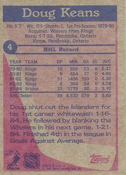 1984-85 Topps #4 Doug Keans Back