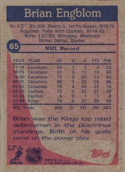 1984-85 Topps #65 Brian Engblom Back