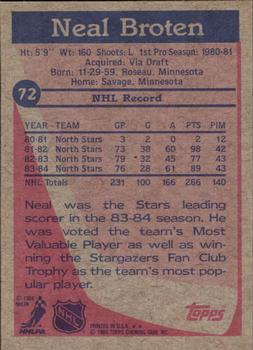 1984-85 Topps #72 Neal Broten Back