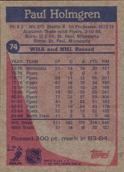 1984-85 Topps #74 Paul Holmgren Back