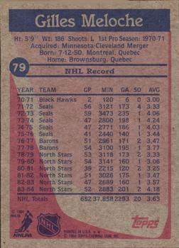 1984-85 Topps #79 Gilles Meloche Back