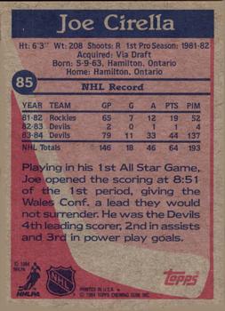 1984-85 Topps #85 Joe Cirella Back