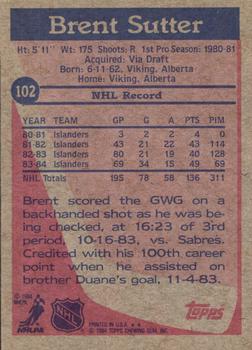 1984-85 Topps #102 Brent Sutter Back