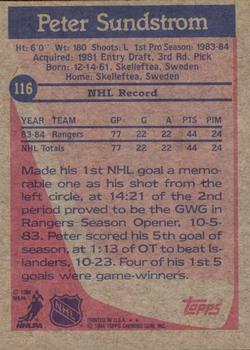 1984-85 Topps #116 Peter Sundstrom Back