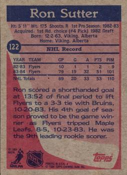 1984-85 Topps #122 Ron Sutter Back