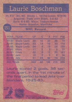 1984-85 Topps #151 Laurie Boschman Back