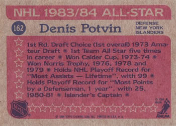 1984-85 Topps #162 Denis Potvin Back