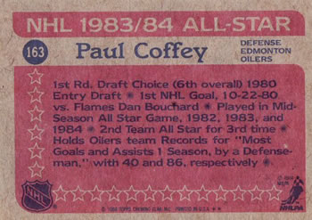 1984-85 Topps #163 Paul Coffey Back