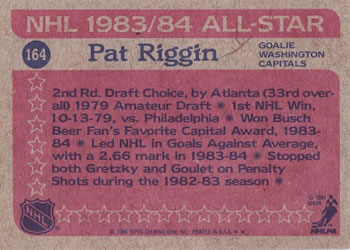 1984-85 Topps #164 Pat Riggin Back