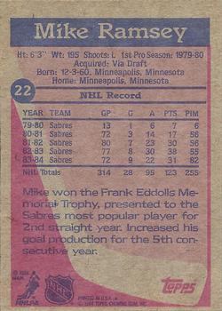 1984-85 Topps #22 Mike Ramsey Back