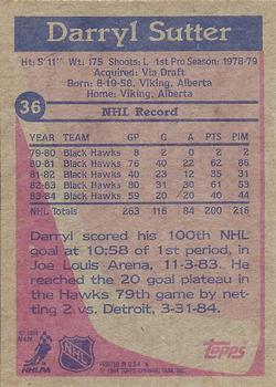 1984-85 Topps #36 Darryl Sutter Back