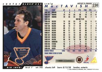 1996-97 Score - Artist's Proofs #230 Craig MacTavish Back