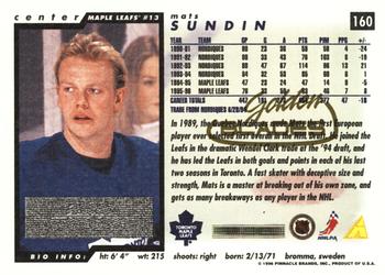 1996-97 Score - Golden Blades #160 Mats Sundin Back