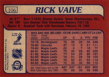 1985-86 O-Pee-Chee #106 Rick Vaive Back