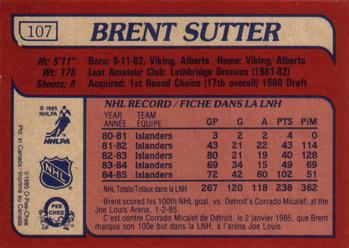 1985-86 O-Pee-Chee #107 Brent Sutter Back
