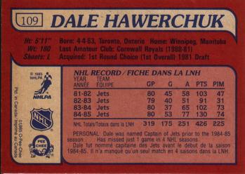 1985-86 O-Pee-Chee #109 Dale Hawerchuk Back