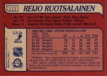 1985-86 O-Pee-Chee #112 Reijo Ruotsalainen Back