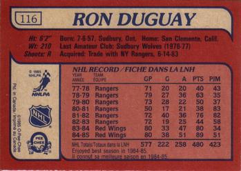 1985-86 O-Pee-Chee #116 Ron Duguay Back