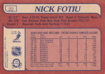 1985-86 O-Pee-Chee #22 Nick Fotiu Back