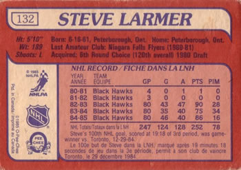 1985-86 O-Pee-Chee #132 Steve Larmer Back