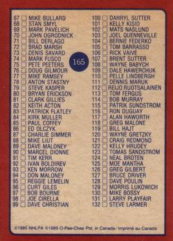 1985-86 O-Pee-Chee #165 Checklist: 1-132 Back