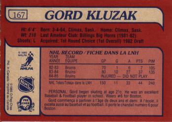 1985-86 O-Pee-Chee #167 Gord Kluzak Back