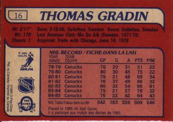 1985-86 O-Pee-Chee #16 Thomas Gradin Back