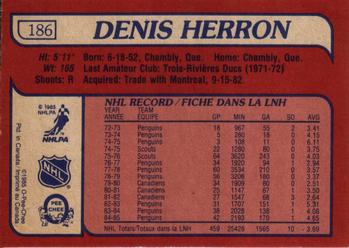 1985-86 O-Pee-Chee #186 Denis Herron Back