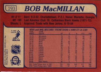 1985-86 O-Pee-Chee #193 Bob MacMillan Back