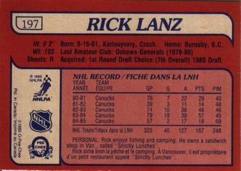 1985-86 O-Pee-Chee #197 Rick Lanz Back