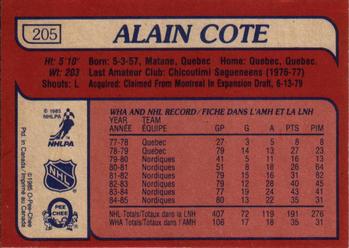 1985-86 O-Pee-Chee #205 Alain Cote Back