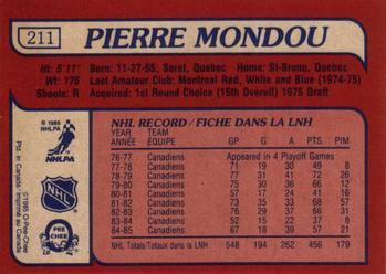 1985-86 O-Pee-Chee #211 Pierre Mondou Back