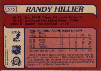 1985-86 O-Pee-Chee #212 Randy Hillier Back