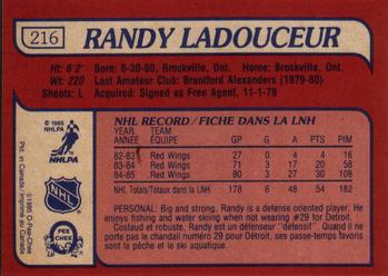 1985-86 O-Pee-Chee #216 Randy Ladouceur Back
