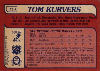 1985-86 O-Pee-Chee #219 Tom Kurvers Back