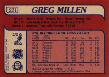 1985-86 O-Pee-Chee #221 Greg Millen Back