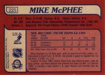 1985-86 O-Pee-Chee #225 Mike McPhee Back