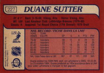 1985-86 O-Pee-Chee #227 Duane Sutter Back
