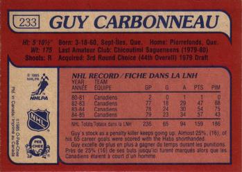 1985-86 O-Pee-Chee #233 Guy Carbonneau Back