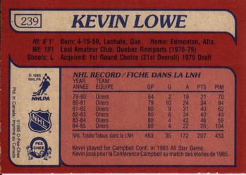 1985-86 O-Pee-Chee #239 Kevin Lowe Back