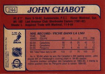 1985-86 O-Pee-Chee #244 John Chabot Back